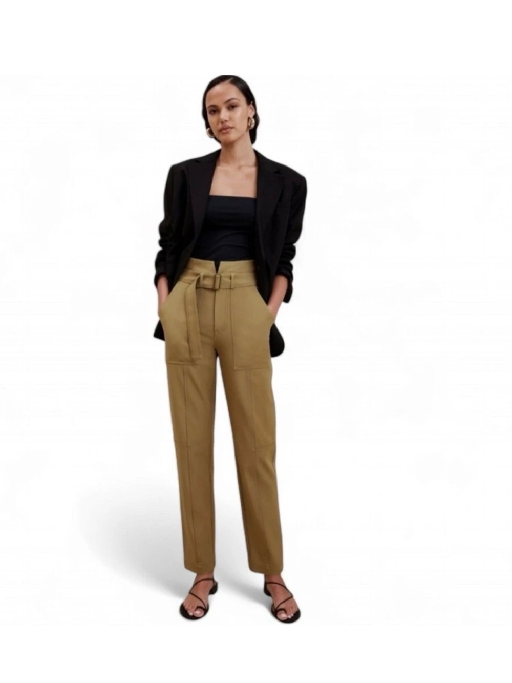 Banana Republic High-Waist Belted Straight-Leg Pants Olive Size 2